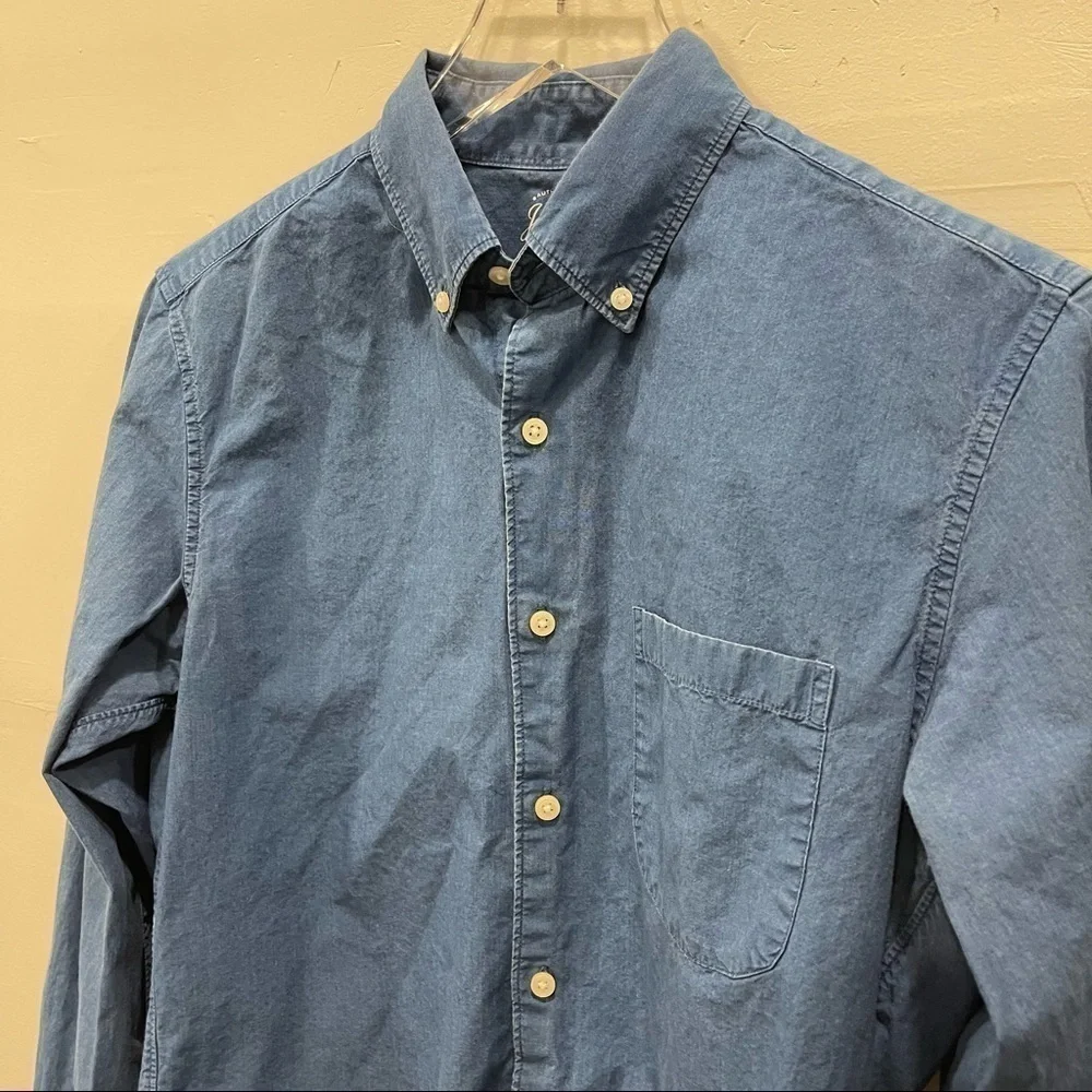J. Crew Authentic Indigo Cotton Slim Fit Shirt Long Sleeve Blue Small